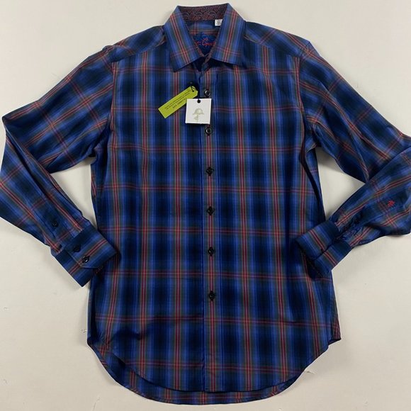 NWT Robert Graham Boomer Shirt Mens XS Classic Fit Blue Red Plaid Check Cotton - Picture 2 of 14